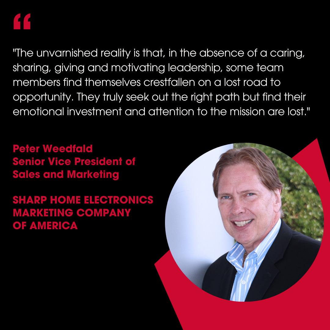 A quote card of Peter Weedfald, Sharp's Senior Vice President of Sales and Marketing, shares more on leadership.