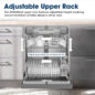 Adjustable Upper Rack
The SDW6747GS upper rack features adjustable height, enabling accommodation of taller dishes in either rack.