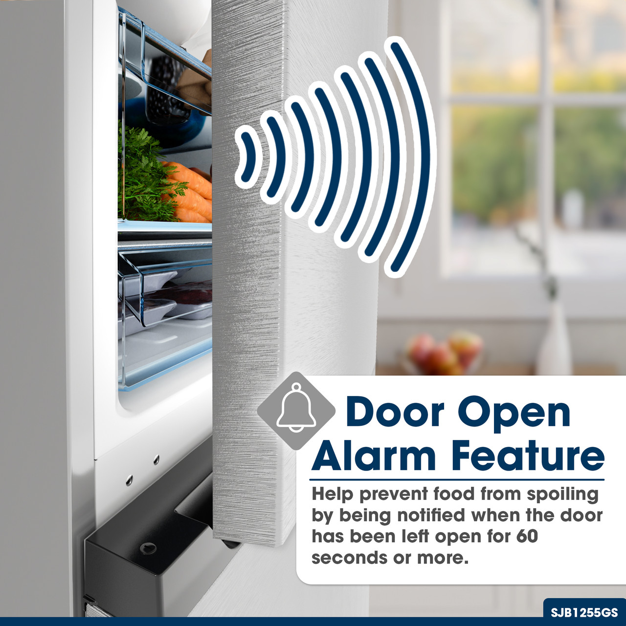 Door Open Alarm Feature
Help prevent food from spoiling by being notified when the door has been left open for 60 seconds or more.
SJB1255GS