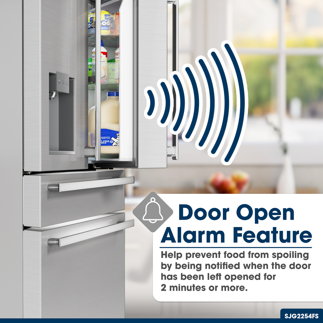 French 4-Door Counter-Depth Refrigerator with Water Dispenser (SJG2254FS) Door Alarm Infographic