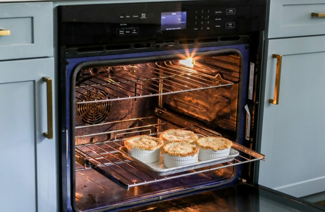 Chicken Pot pies cooking in a Sharp Convection Oven (SWA3062GS)