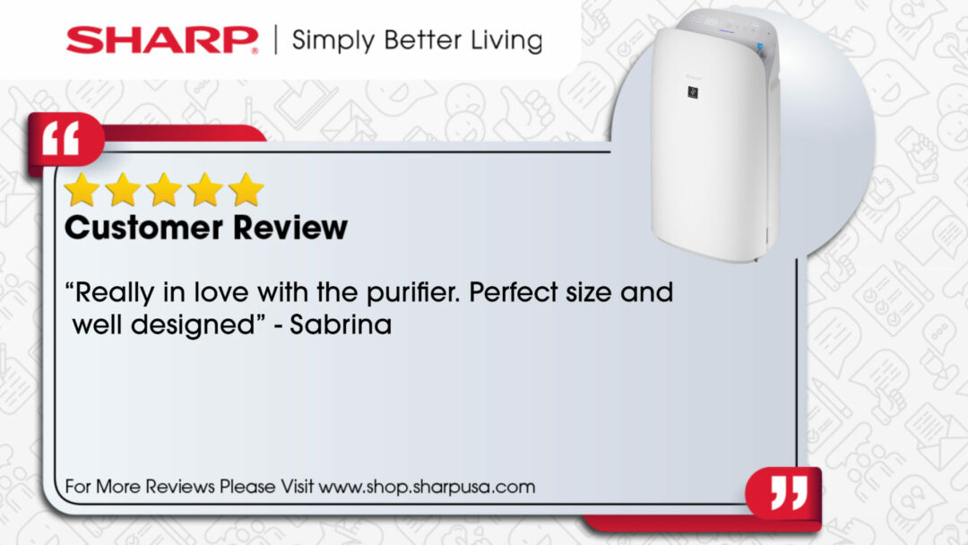 Infographic of a customer review of the Sharp Smart Plasmacluster Ion Air Purifier with True HEPA + Humidifier for Large Rooms (KCP70UW)