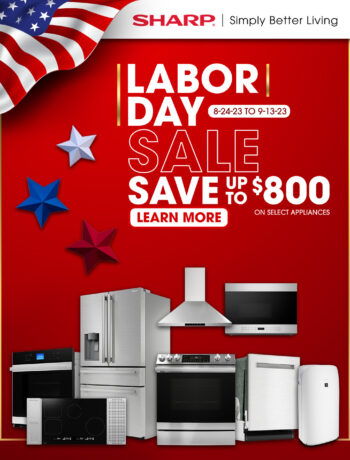 Labor Day Sale promotion graphic with the words "save up to $800 on select appliances."