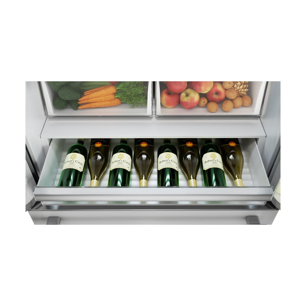 Sharp French 4-Door Counter-Depth Refrigerator (SJG2351FS) top freezer drawer with drinks
