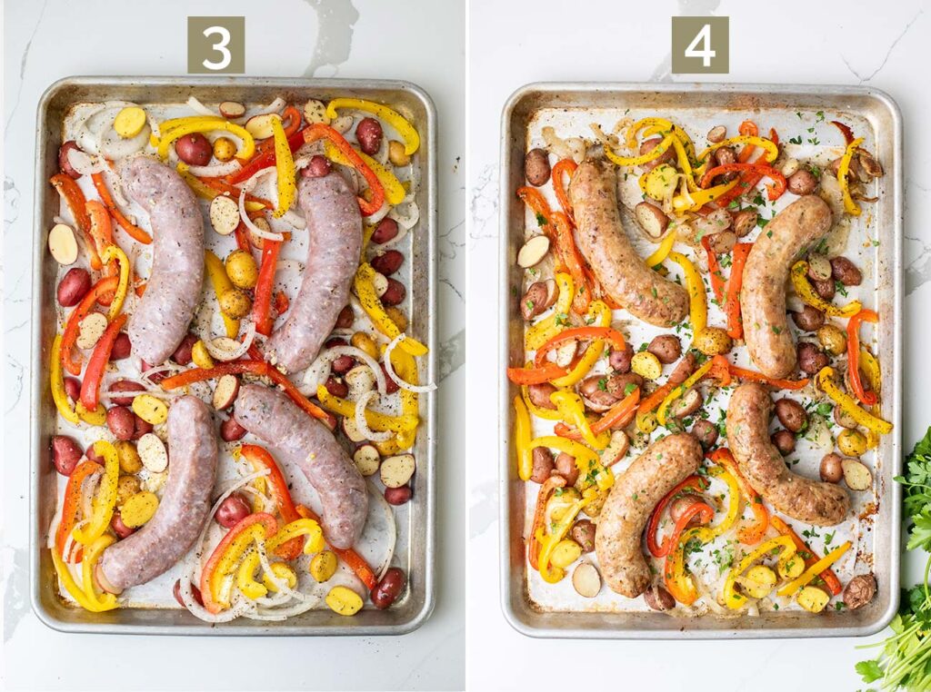 Steps 3 and 4 for Baked Italian Sausages