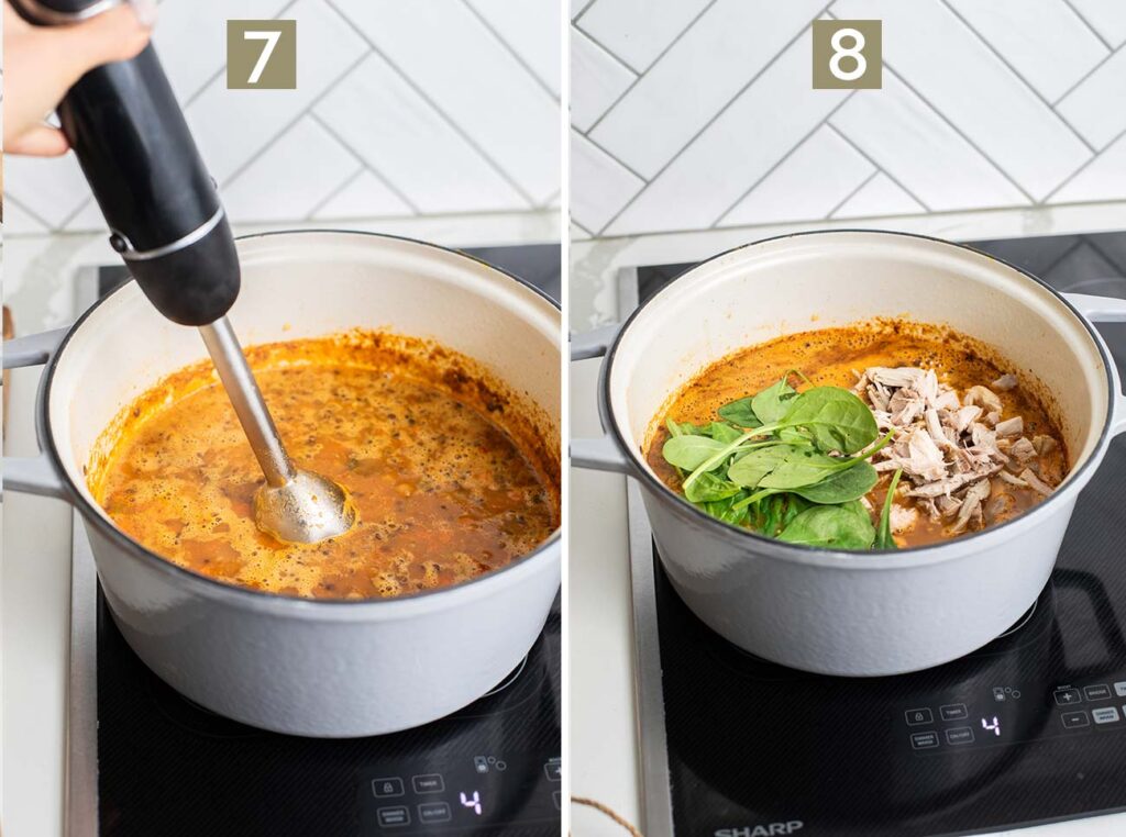Step 7 and 8 for preparing turkey lentil soup