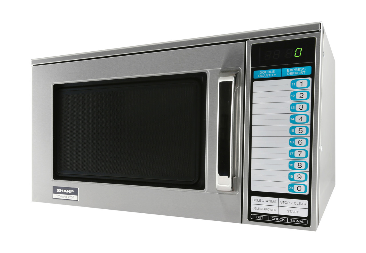 Sharp R22GTF Heavy-Duty 1200 Watt Commercial Microwave Oven – left side view