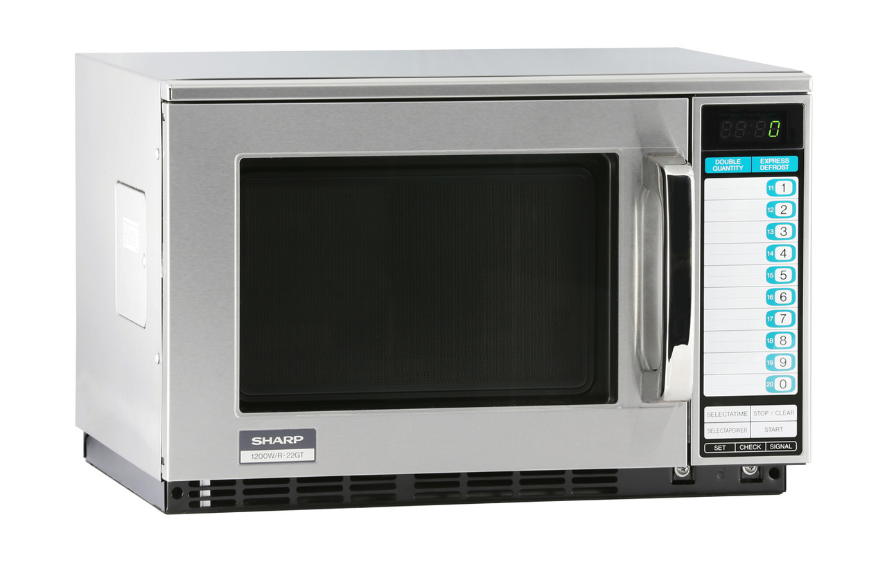 Sharp R22GTF Heavy-Duty 1200 Watt Commercial Microwave Oven - right angle view