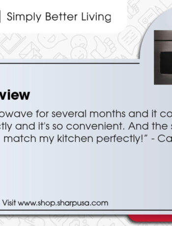 An inforgraphic graphic of a Sharp's customer's review of the Sharp 24 in. 1.2 cu. ft. 950W Sharp Black Stainless Steel Microwave Drawer Oven (SMD2470AH)