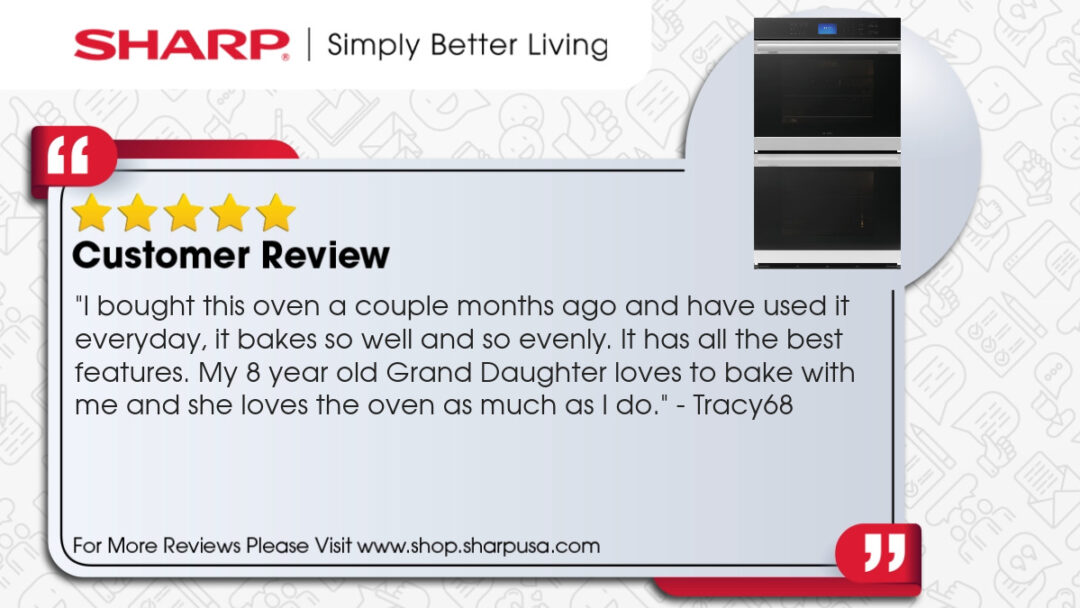 An infographic graphic of a Sharp's customer's review of the Sharp Built-In Double Wall Oven (SWB3062GS)