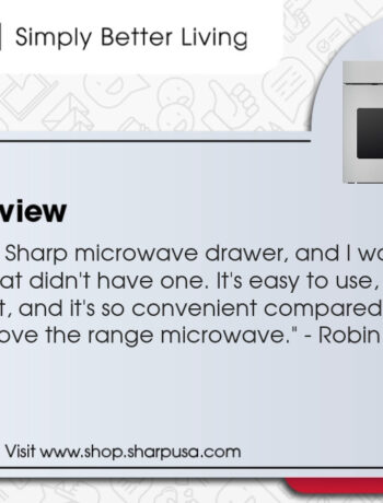 An infographic graphic of a Sharp's customer's review of the Sharp 24 in. 1.2 cu. ft. 950W Sharp Stainless Steel Microwave Drawer Oven (SMD2470ASY)