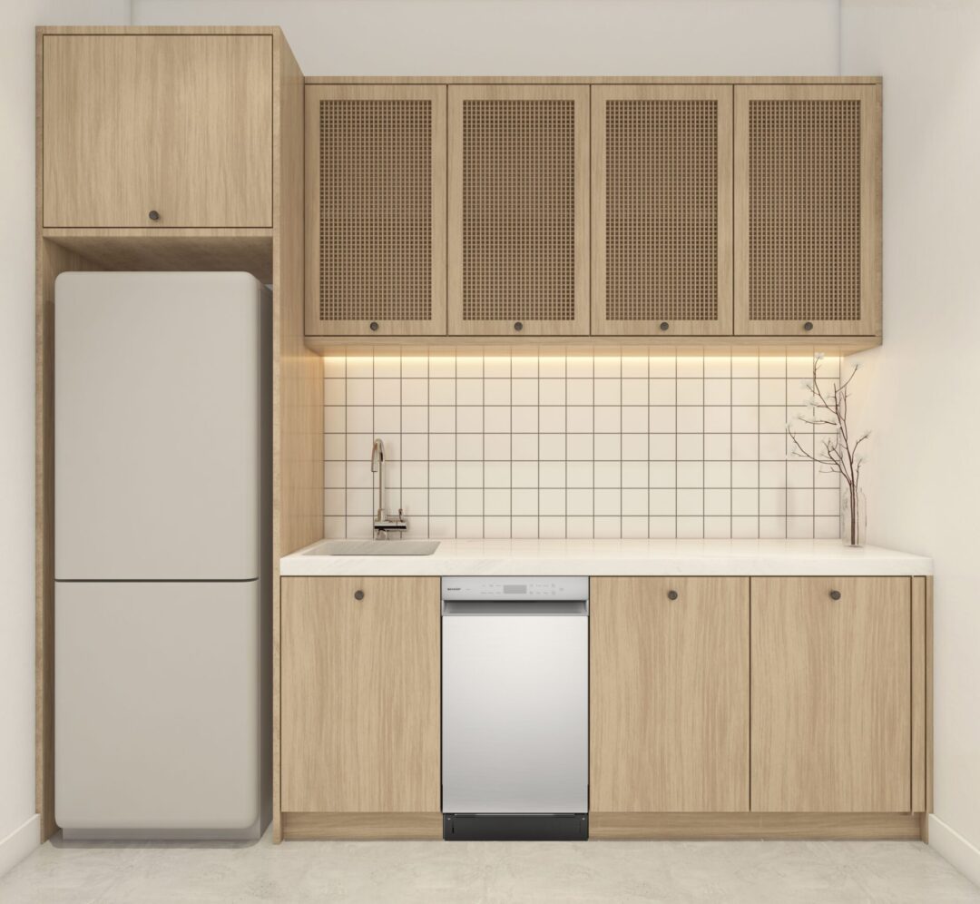 Kitchen lifestyle image with fridge and dishwasher
