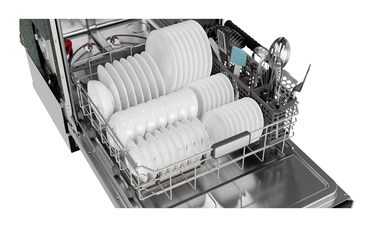 Sharp 24 in. Slide-In Stainless Steel Pocket Dishwasher (SDW6747GS) - Interior Bottom Rack filled