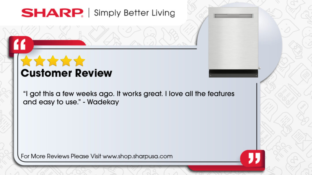 review graphic for a sharp smart dishwasher sdw6767hs