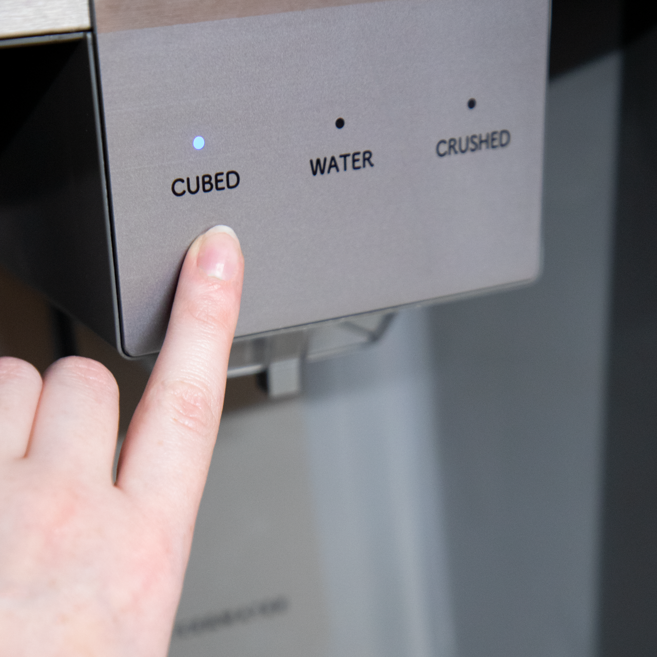 Sharp French 4-Door Counter-Depth Refrigerator with Water Dispenser (SJG2254FS) – view of water dispenser controls