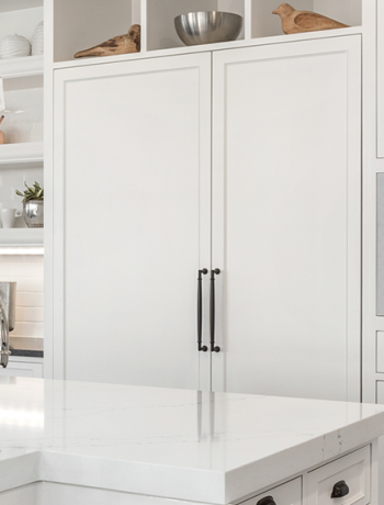 White kitchen design theme with Sharp Microwave and trim kit