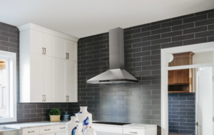 SHARP Range Hood with lights on in a kitchen