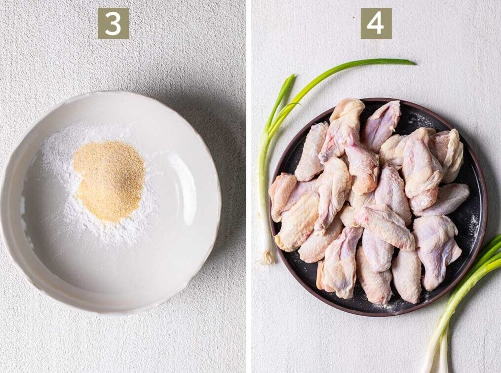 Steps 3 and 4 for Baked Hot Honey Chicken Wings