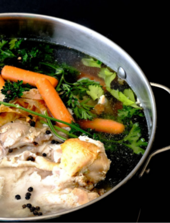 images of a chicken soup recipe cooking on a stove
