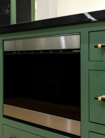 Sharp 24 in. Built-In Smart Convection Microwave Drawer Oven (SMD2499FS) within green cabinetry