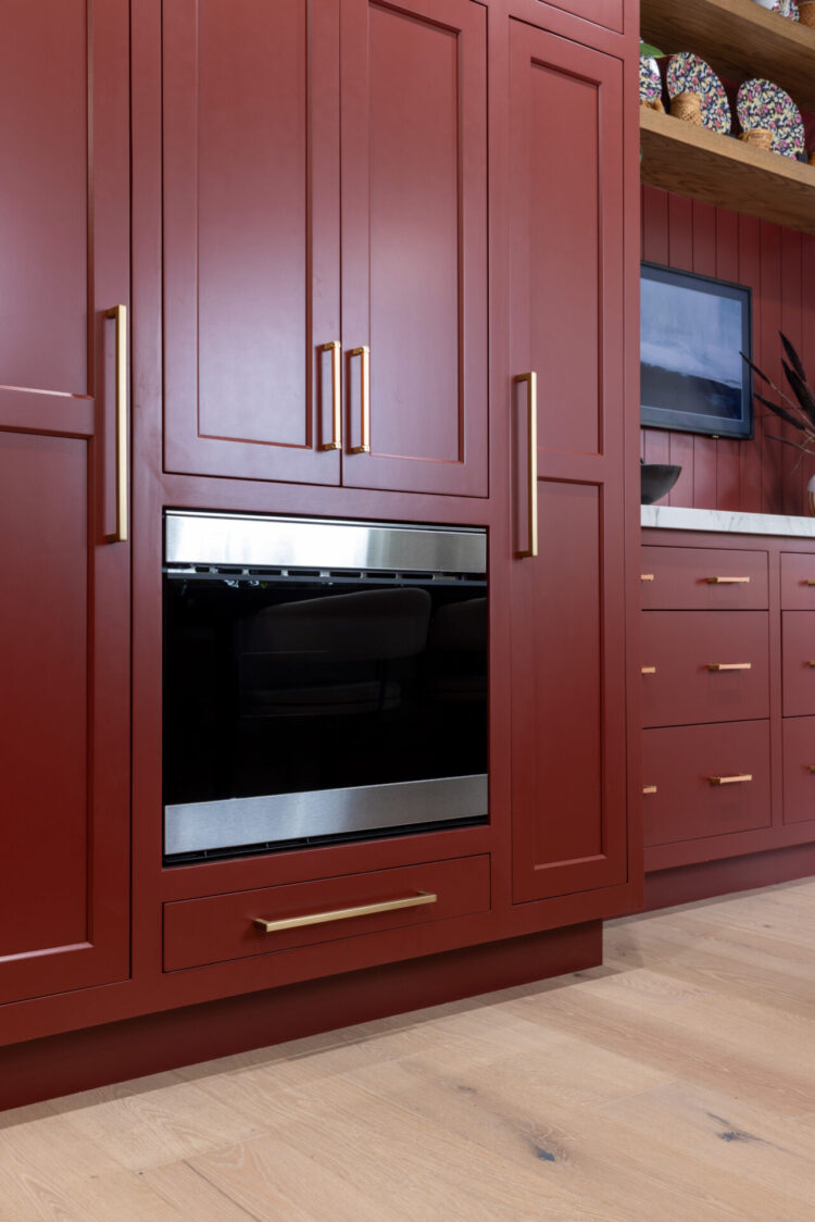 Sharp Microwave drawer oven in red kitchen