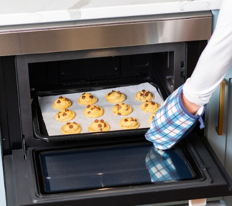 chocolate chip cookies baking in sharp supersteam oven