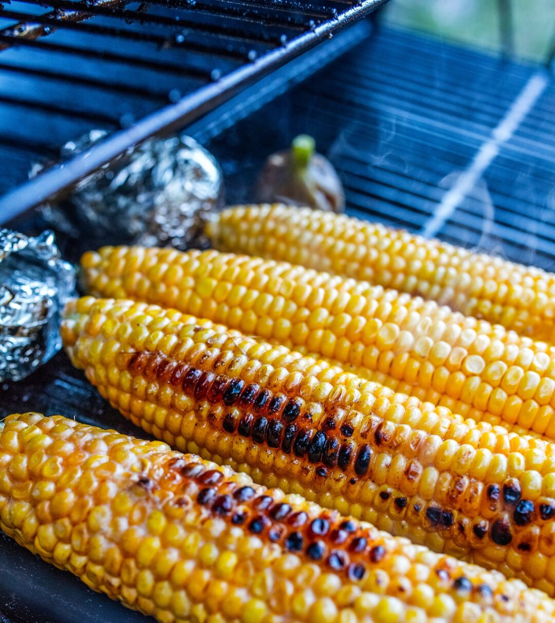 corn roasting on a grill