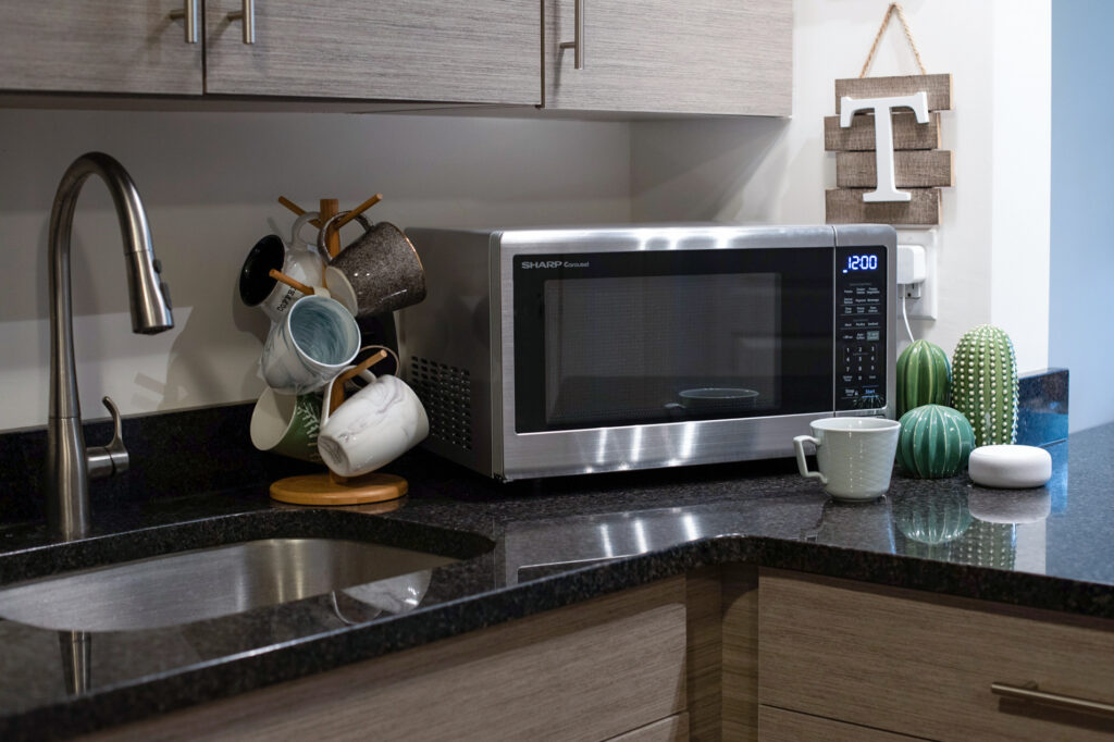 image of a microwave on a kitchen countertop
