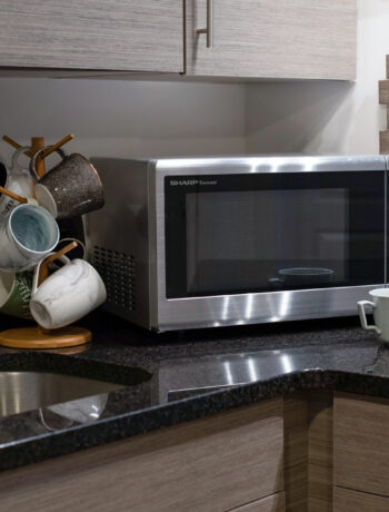 image of a microwave on a kitchen countertop