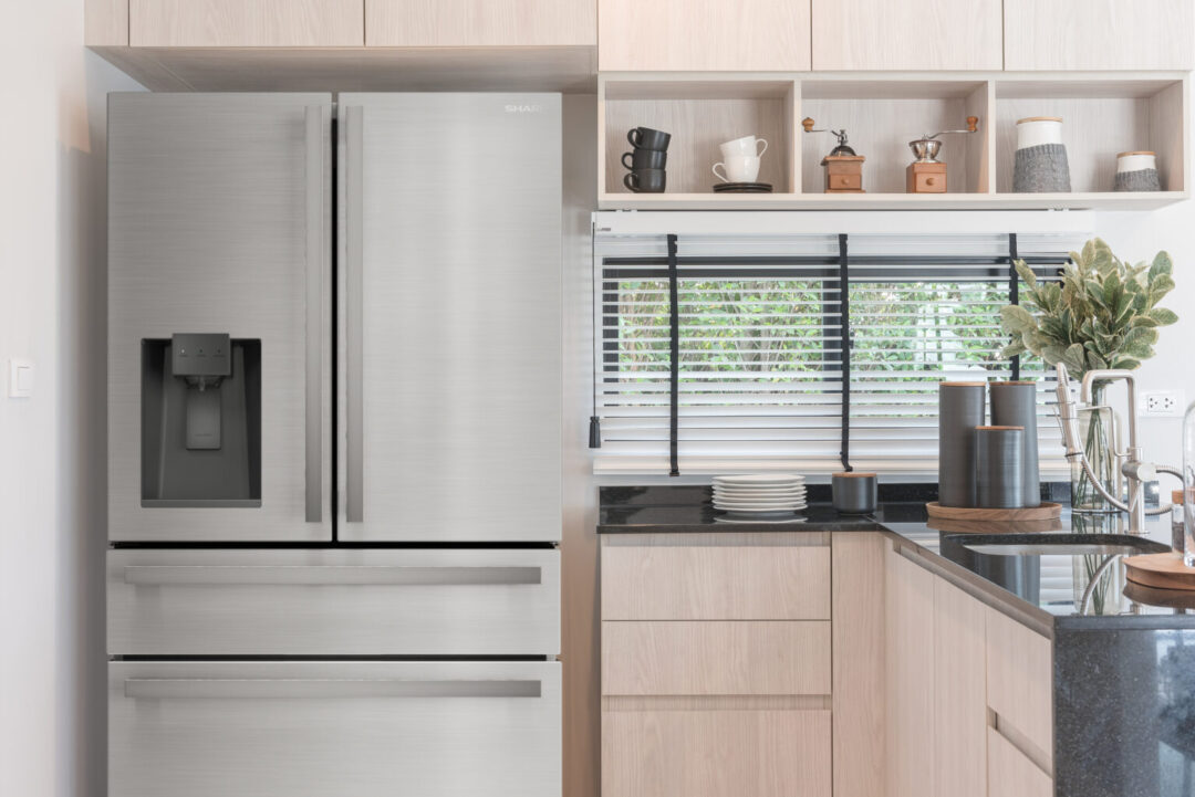 An image of sharp appliances in a model kitchen.
