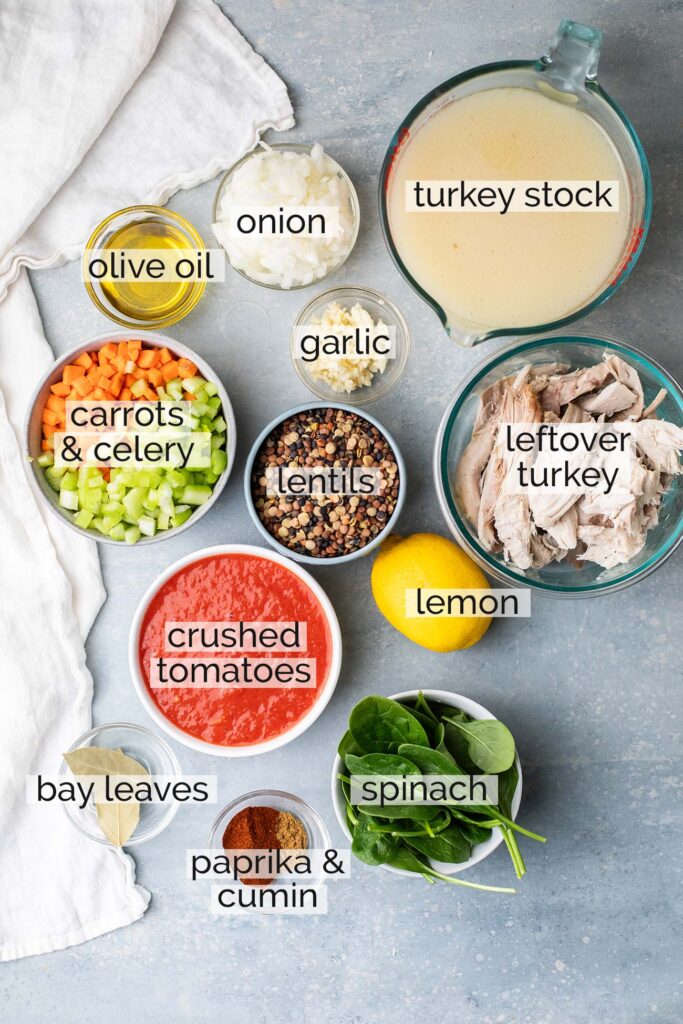 ingredients for turkey lentil soup