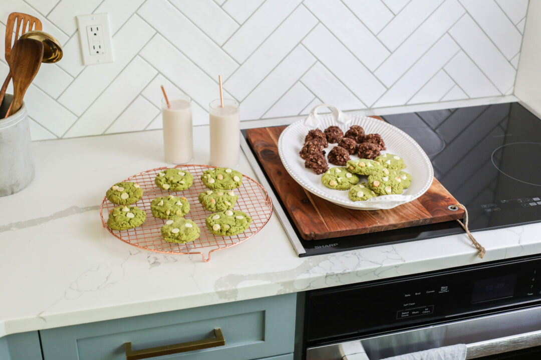 Sunkissed Kitchen's matcha white chocolate chip cookie recipe on the Stainless Steel European Convection Built-In Single Wall Oven (SWA3062GS)