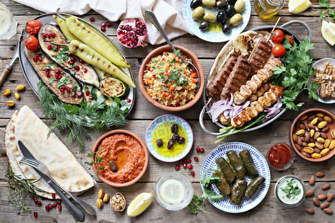 image of an assortment of Mediterranean dishes on a table