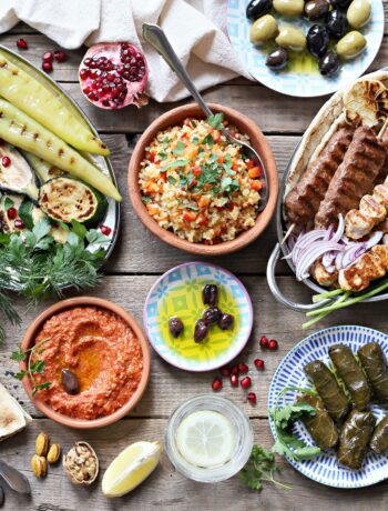image of an assortment of Mediterranean dishes on a table