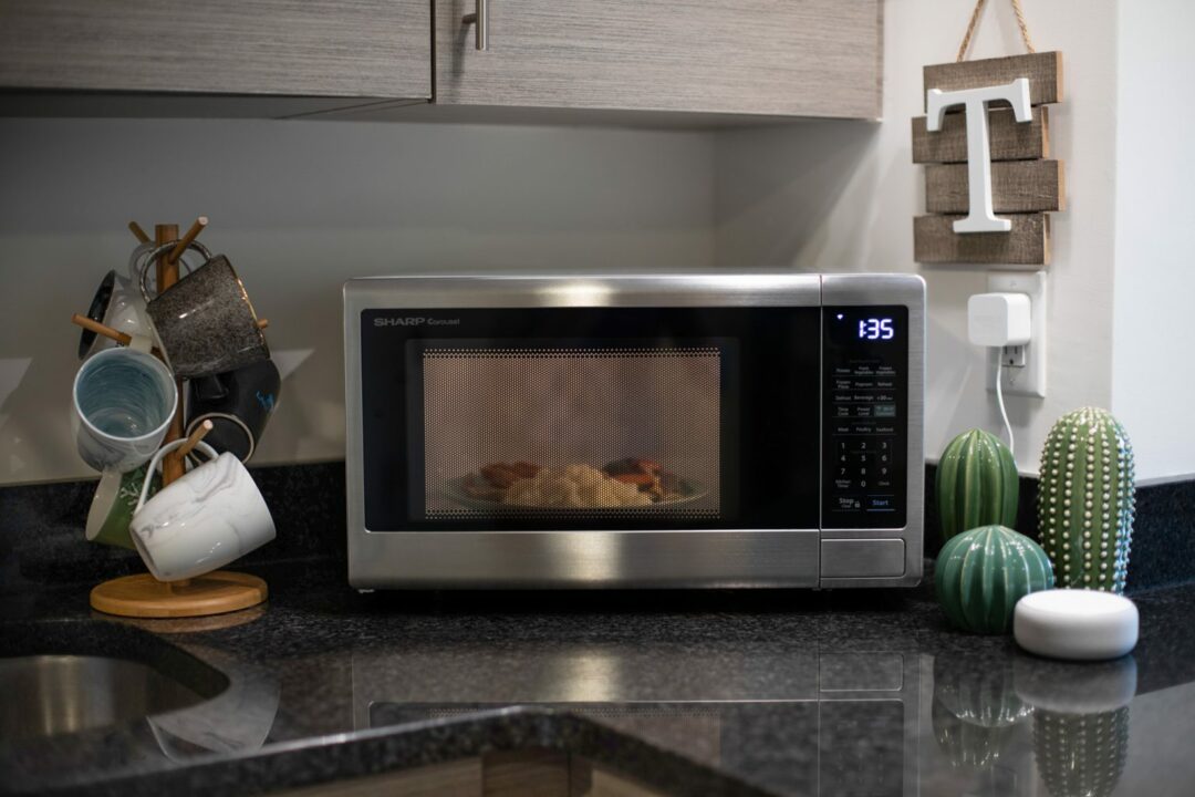 image of microwave on a kitchen counter