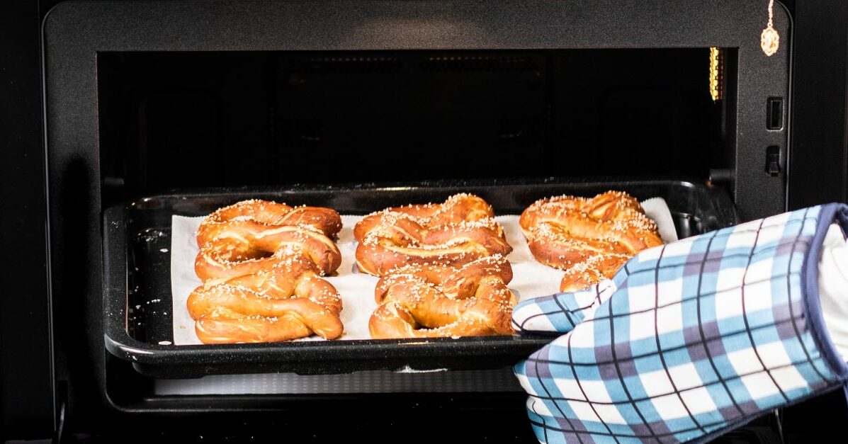 Soft pretzels baking in the Sharp Smart Combi Built-In Steam Oven (SSC2489GS)