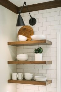 Floating shelves in kitchen