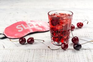 Trendy sleepy girl mocktail. Popular cherry drink for deep sleeping