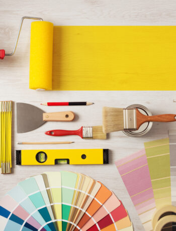 Paint rollers and painting supplies such as paint swatches and rollers