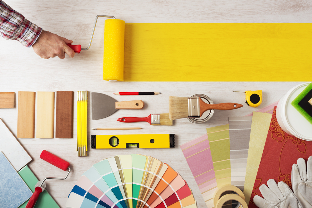 Paint rollers and painting supplies such as paint swatches and rollers