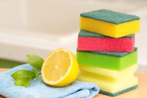 Lemons and sponges to clean using at home products