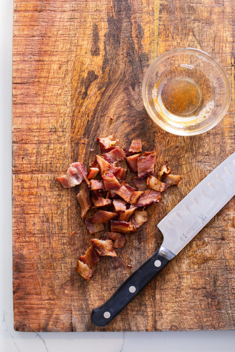 Chopped bacon on a cutting board